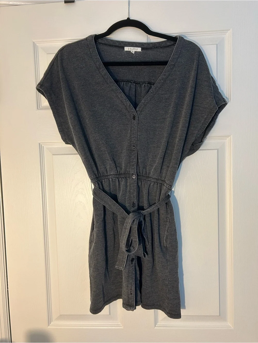 Z Supply Charcoal Button-Front Tie-Waist Dress - Picture 1 of 3